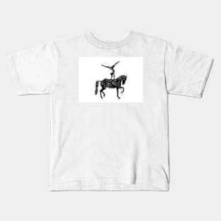 Girl Equestrian Black and White Painting Kids T-Shirt